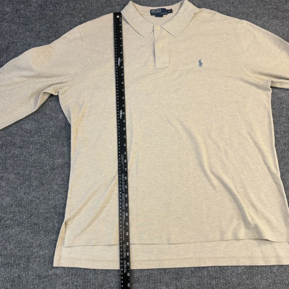 Polo By Ralph Lauren Polo Shirt Mens 2XL Beige Mesh Long Sleeve Pony USA Made